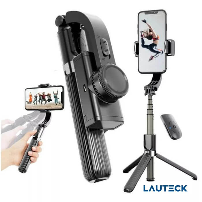 Gimbal estabilizador automático para Celular L08. Função anti-vibração, rotação 360 Graus, tripé embutido.