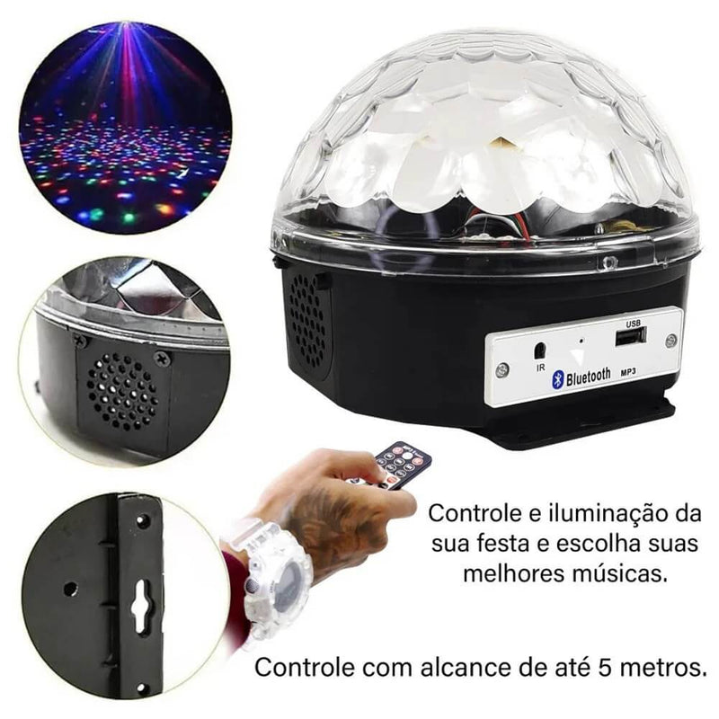 Bola Maluca Globo de Luz Led com Som Bluetooth / USB e Controle Remoto