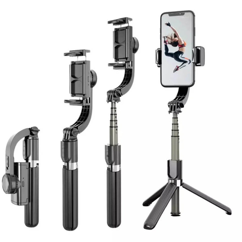 Gimbal estabilizador automático para Celular L08. Função anti-vibração, rotação 360 Graus, tripé embutido.