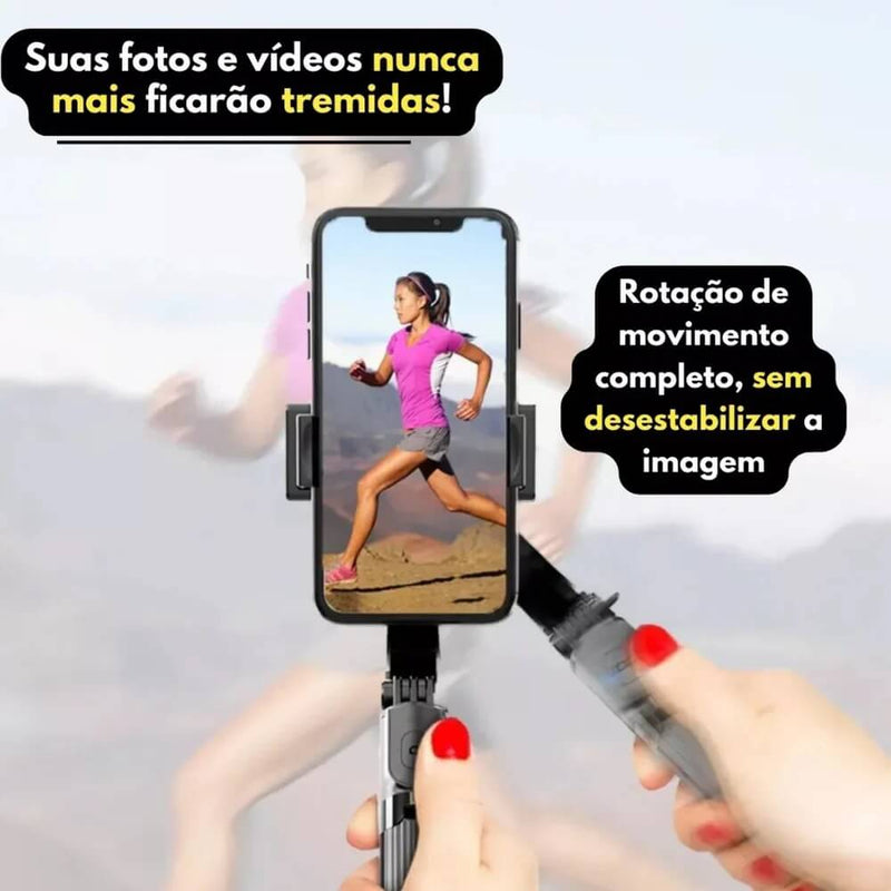 Gimbal estabilizador automático para Celular L08. Função anti-vibração, rotação 360 Graus, tripé embutido.