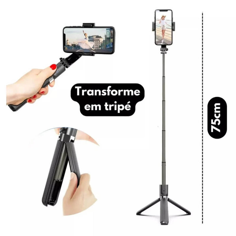 Gimbal estabilizador automático para Celular L08. Função anti-vibração, rotação 360 Graus, tripé embutido.